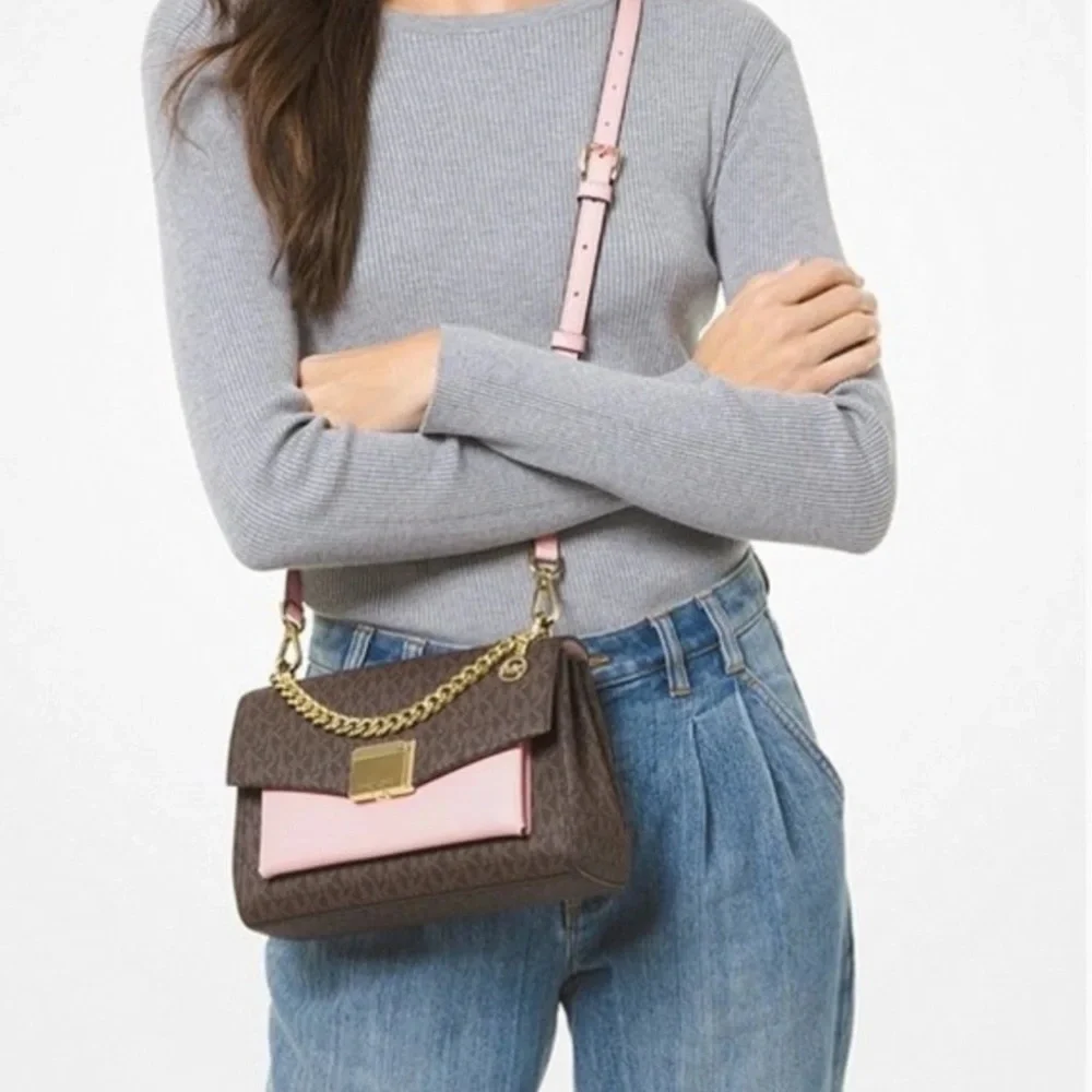 Michael Kors Lita Brown and Pink Crossbody Bag - Picture 4 of 13